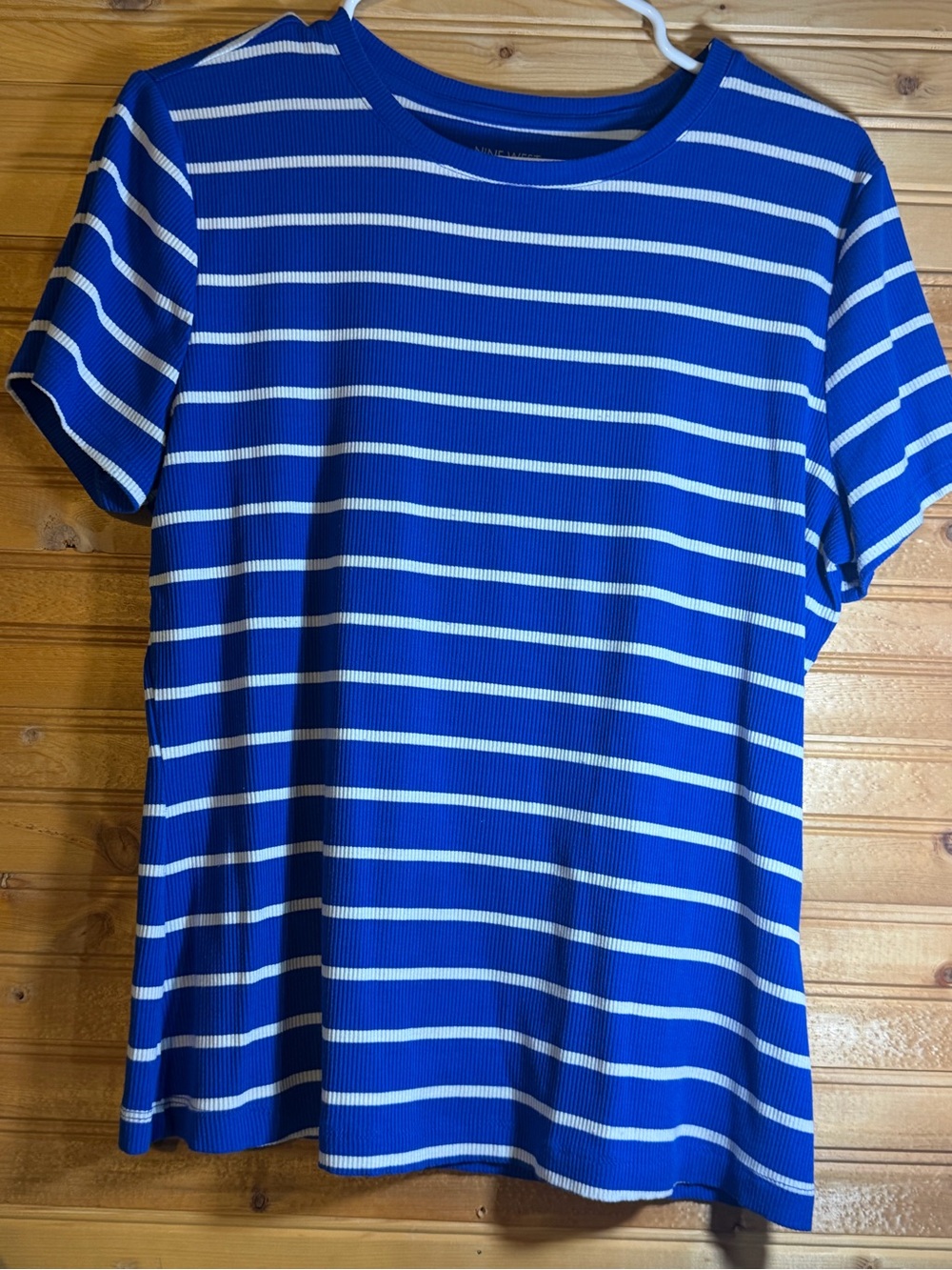 Nine West Blue and White Striped Short Sleeve Tee